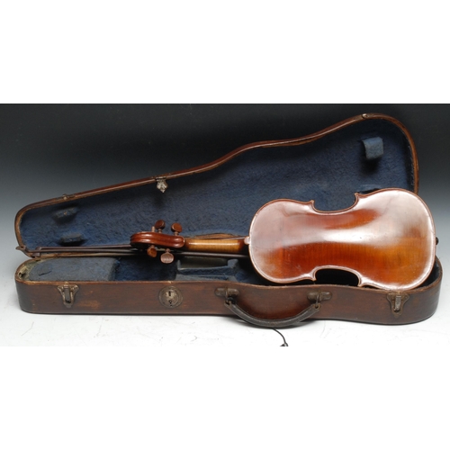 207 - A violin, the two-piece back 33cm excluding button, paper label printed Medio Fino, rosewood tuning ... 