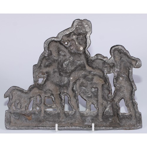 111 - A 19th century lead plaque, cast with a genre scene, 21cm wide