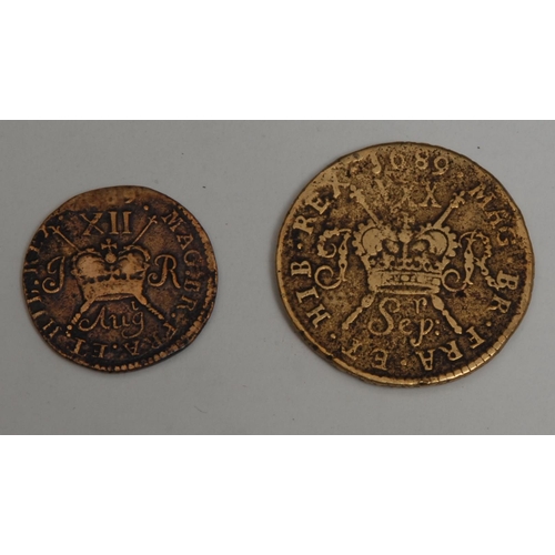 868 - Coins - The Williamite War in Ireland - Emergency Issue Irish Gun Money - a James II gunmoney half c... 