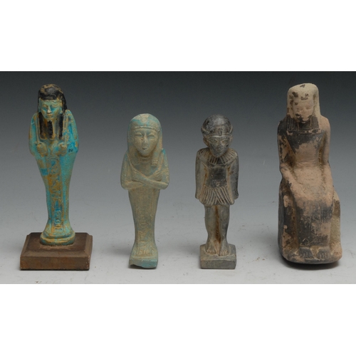 844 - Antiquities - an Ancient Egyptian turquoise faience shabtim 15cm high, Late Period; another, similar... 