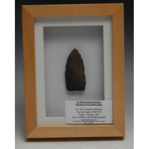 829 - Antiquities - a Paleo-Amerindian Clovis Culture stone spear point, found Florida , USA, 7cm long, c.... 