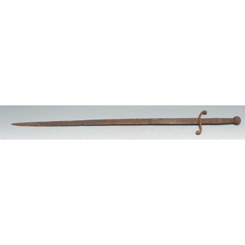 742 - A steel sword, globular pommel, 62.5cm long overall