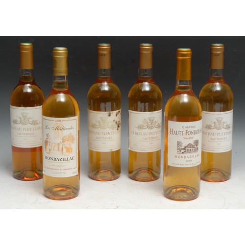 821 - Wine - six bottles, Chateau Pleytegeat Sauternes, 2009, 13.5% vol, 75cl [4]; Château Haute-Fonrousse... 