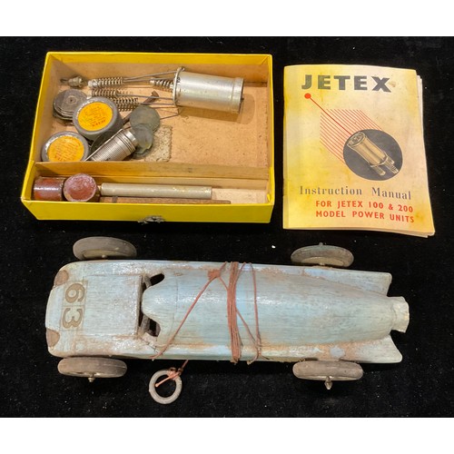 278 - Toys & Juvenalia - a painted wooden racing car with a Jetex power unit 200, manufactured by Wilmot, ... 