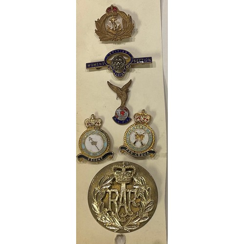 284 - Military and other badges including RAF enamel badges; RAF cap badge; naval badge; Womens Section Br... 