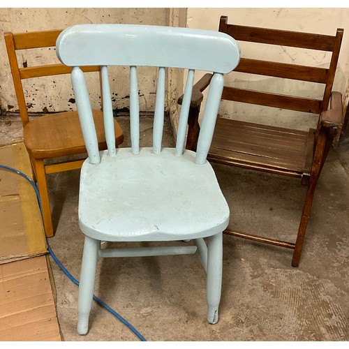 310 - A child’s painted kitchen chair;  a child’s folding chair;  a beech school chair (3)