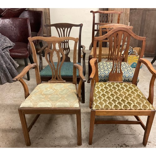 323 - An oak Chippendale elbow chair, c.1820;  others, Hepplewhite;  Spindle back;  etc (5)