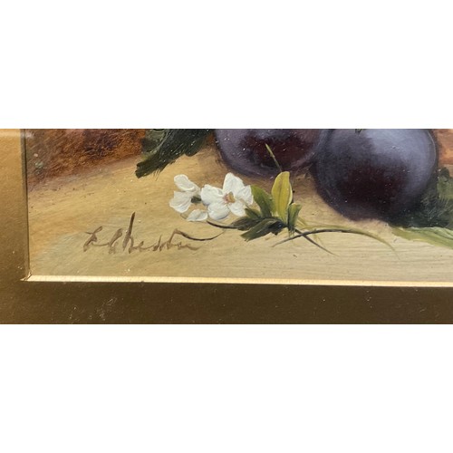 355 - Evelyn Chester A Pair, Still Life, Apples and Plums,  signed, oil on board, 17cm x 27cm