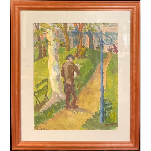 384 - Jo Simmonds  
Figures Strolling Through The Park  
signed, oil, 48cm x 38cm