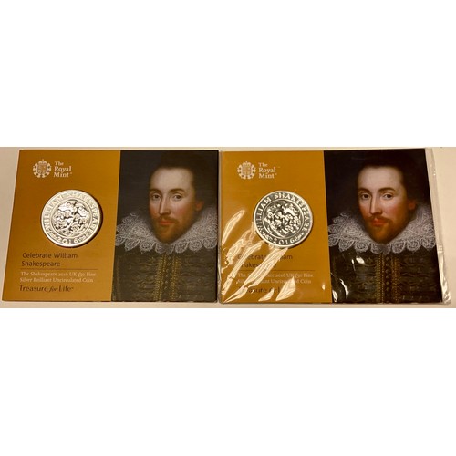 392 - Coins - a Royal Mint William Shakespeare commemorative silver proof £50 coin, 2016; another (2)