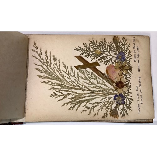 444 - A 19th century Jerusalem, Flowers From The Holy Land olive wood specimen book, 10cm x 16cm