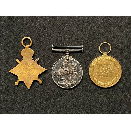 3011 - WW1 British Royal Navy medal group comprising of 1914-15 Star, War Medal and Victory Medal to K24784... 