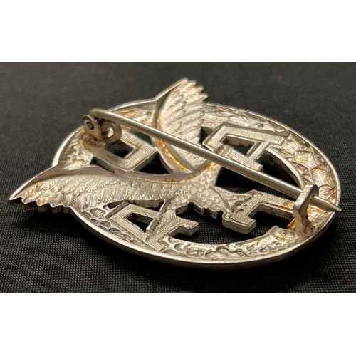 3046 - WW2 Third Reich ADAC Allegmiener Deutscher Automobilclub badge in Silver. Hollow back example.