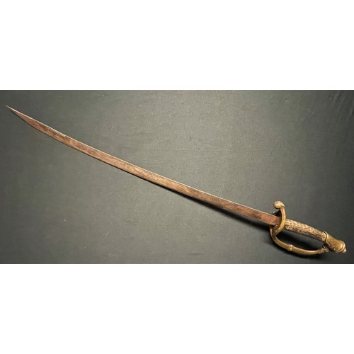 3074 - Sword, 72cm single edged blade, brass guard and pommel, 88cm long overall. No makers markings. No co... 