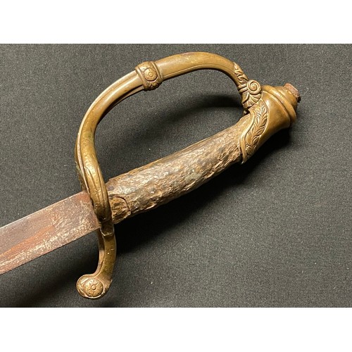 3074 - Sword, 72cm single edged blade, brass guard and pommel, 88cm long overall. No makers markings. No co... 