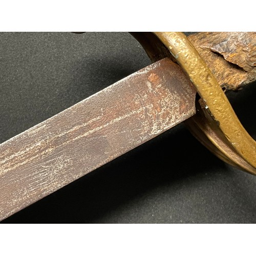 3074 - Sword, 72cm single edged blade, brass guard and pommel, 88cm long overall. No makers markings. No co... 