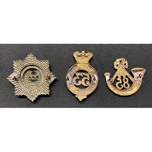 3080 - Three Victorian British Cap badges: Shropshire Regiment 53rd of Foot: Cheshire Regiment 22nd of Foot... 