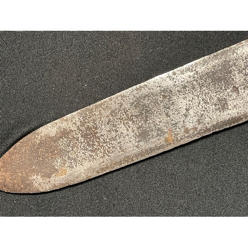 3085 - A Sudanese Kaskara sword with double edged blade 855mm in length. Brass crossguard. Leather bound gr... 