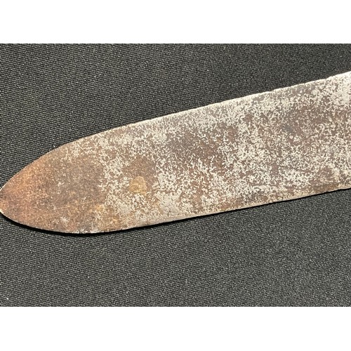 3085 - A Sudanese Kaskara sword with double edged blade 855mm in length. Brass crossguard. Leather bound gr... 