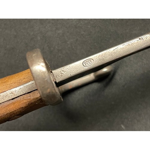 3089 - Brazilian Mauser bayonet with single edged fullered blade 293mm in length, maker marked 