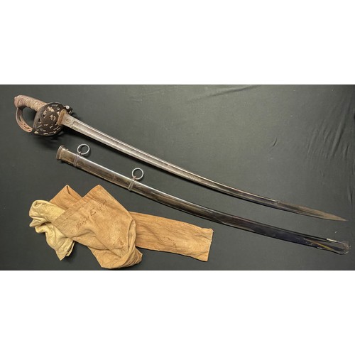 3091 - British Victorian X Lancers Cavalry Officers Sword with fullered curved blade 890mm in length with e... 