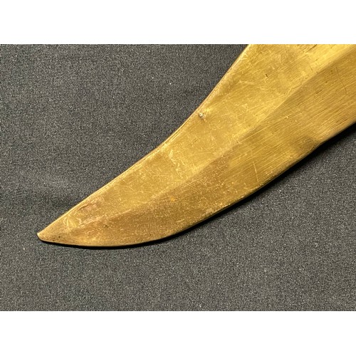 3094 - An Indian dagger, 22.5cm broad wavy blade double-edged blade, brass hilt with stylised lotus pommel,... 