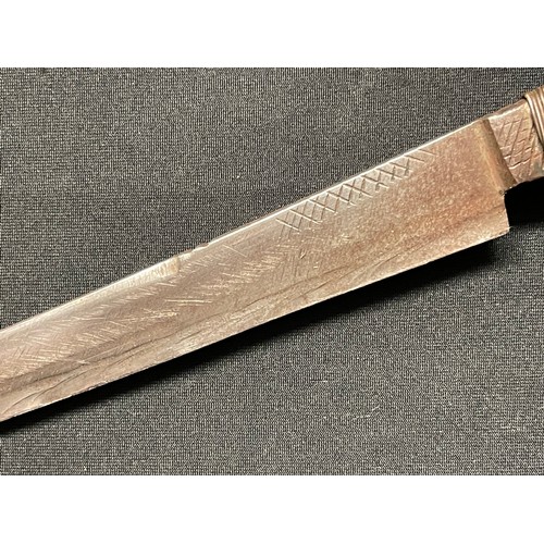 3096 - A Middle Eastern/African dagger, 18.5cm blade with armourer's mark, wire-bound wooden grip, leather ... 