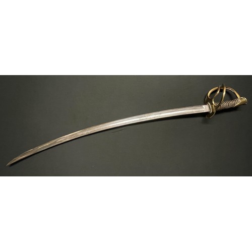 3097 - French 1822 Pattern Light Cavalry Sword with curved single edged fullered blade 890mm in length. Lea... 