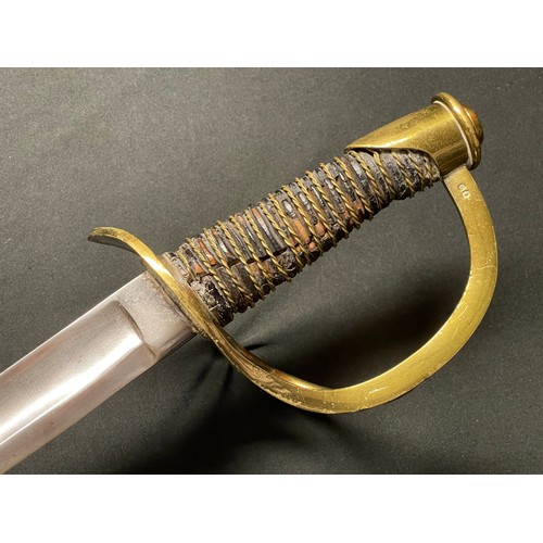 3097 - French 1822 Pattern Light Cavalry Sword with curved single edged fullered blade 890mm in length. Lea... 