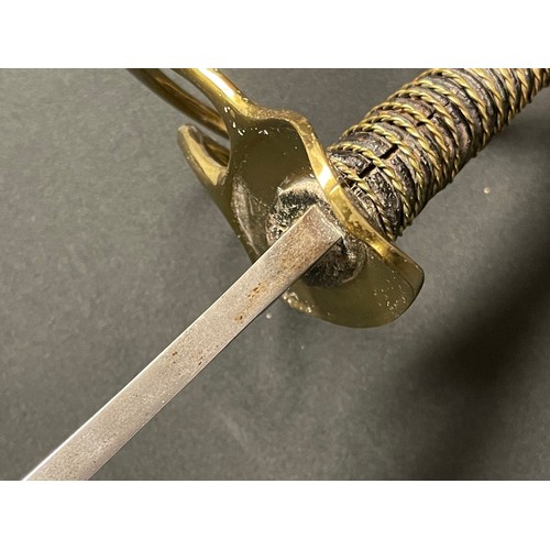 3097 - French 1822 Pattern Light Cavalry Sword with curved single edged fullered blade 890mm in length. Lea... 