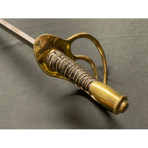 3097 - French 1822 Pattern Light Cavalry Sword with curved single edged fullered blade 890mm in length. Lea... 