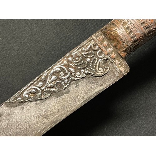 3098 - Turkish Ear Sword with single edged blade 590mm in length with engraved Islamic decoration and lette... 