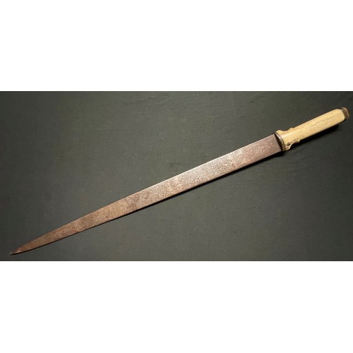 3099 - Indo Persian Dagger with double edged blade 575mm in length with etched decoration to both sides. Ca... 