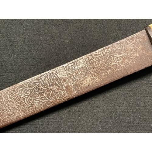 3099 - Indo Persian Dagger with double edged blade 575mm in length with etched decoration to both sides. Ca... 