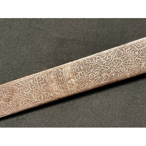 3099 - Indo Persian Dagger with double edged blade 575mm in length with etched decoration to both sides. Ca... 