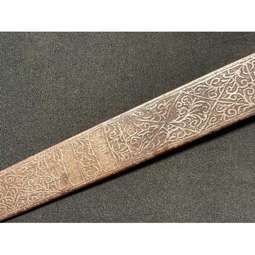 3099 - Indo Persian Dagger with double edged blade 575mm in length with etched decoration to both sides. Ca... 