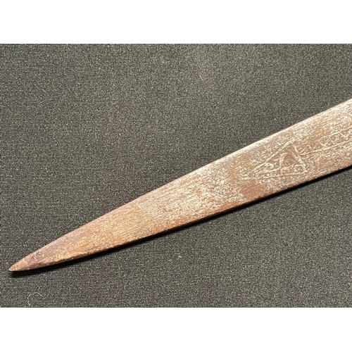 3099 - Indo Persian Dagger with double edged blade 575mm in length with etched decoration to both sides. Ca... 