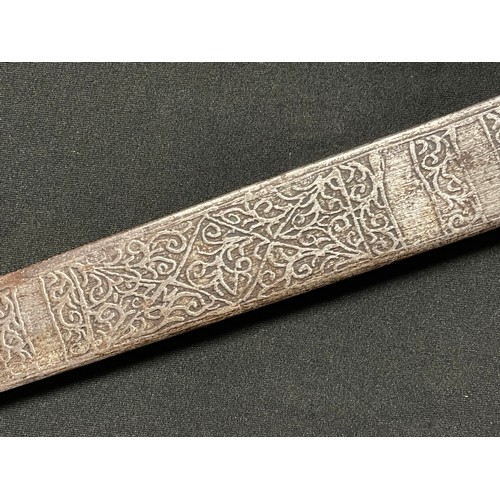 3099 - Indo Persian Dagger with double edged blade 575mm in length with etched decoration to both sides. Ca... 