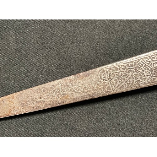 3099 - Indo Persian Dagger with double edged blade 575mm in length with etched decoration to both sides. Ca... 