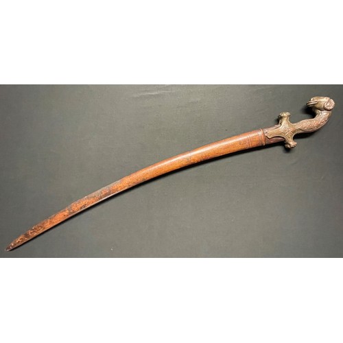 3100 - Persian Shamshir Sword with curved 760mm long plain blade. No makers marks. Cast metal hilt with Ram... 