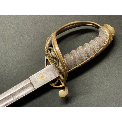 3101 - Victorian British Officers Sword with Single Edged Fullered Blade 825mm in length. Proof marked alon... 