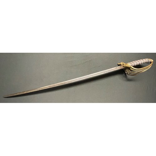 3101 - Victorian British Officers Sword with Single Edged Fullered Blade 825mm in length. Proof marked alon... 