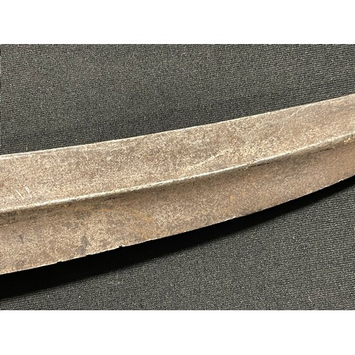 3108 - A Middle Eastern kindjal dagger, 24cm curved blade with central ridge, horn handle, 39cm long overal... 