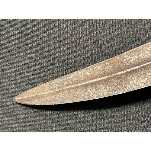 3108 - A Middle Eastern kindjal dagger, 24cm curved blade with central ridge, horn handle, 39cm long overal... 