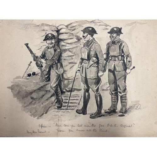 3115 - WW1 British collection of pencil and pen and ink sketches on card. Good sizes, most approx. 32cm x 2... 