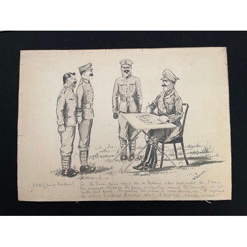 3115 - WW1 British collection of pencil and pen and ink sketches on card. Good sizes, most approx. 32cm x 2... 