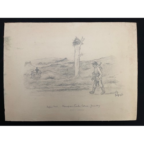 3115 - WW1 British collection of pencil and pen and ink sketches on card. Good sizes, most approx. 32cm x 2... 