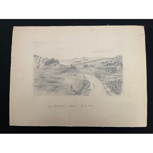 3115 - WW1 British collection of pencil and pen and ink sketches on card. Good sizes, most approx. 32cm x 2... 