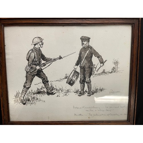 3115 - WW1 British collection of pencil and pen and ink sketches on card. Good sizes, most approx. 32cm x 2... 