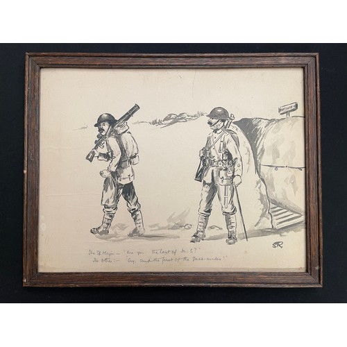 3115 - WW1 British collection of pencil and pen and ink sketches on card. Good sizes, most approx. 32cm x 2... 